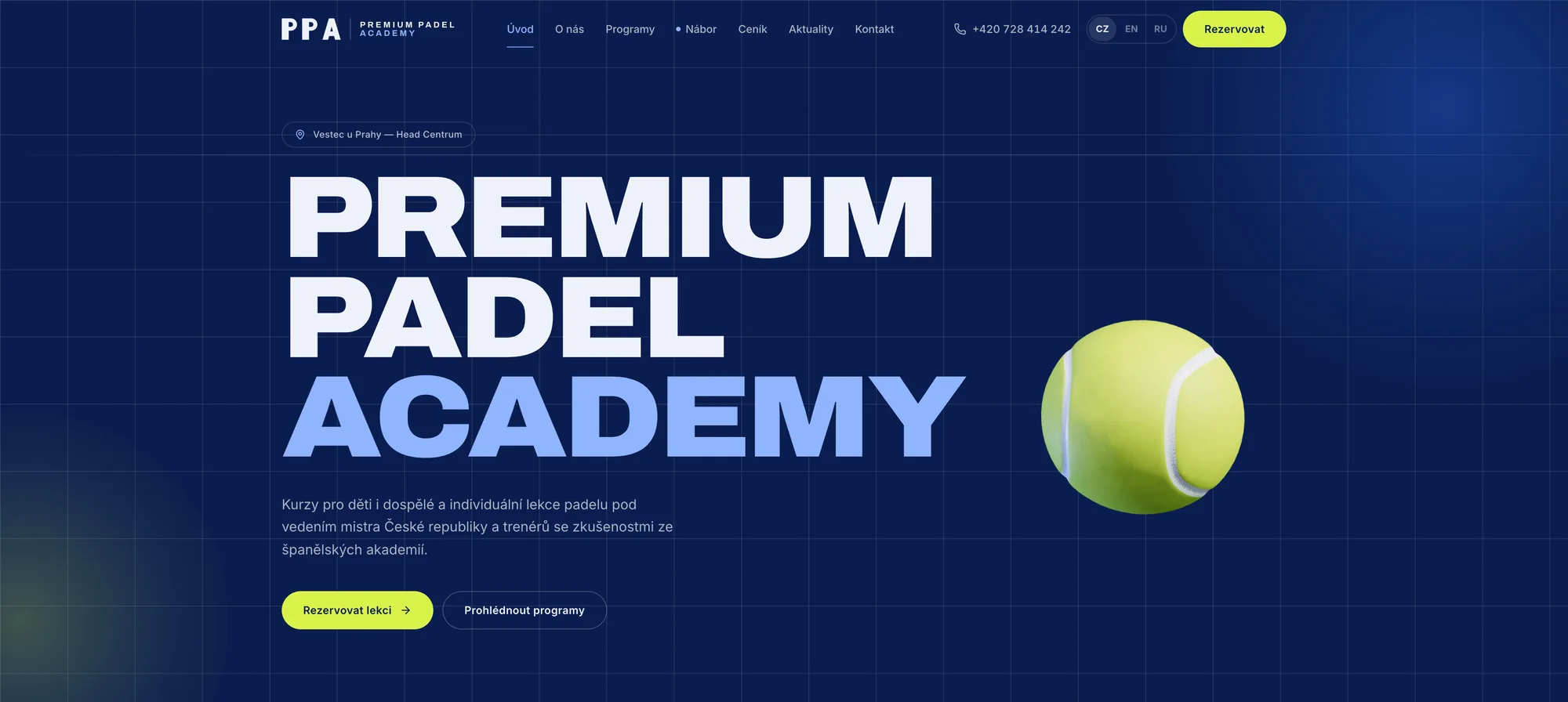 Premium Padel Academy — náhled webu
