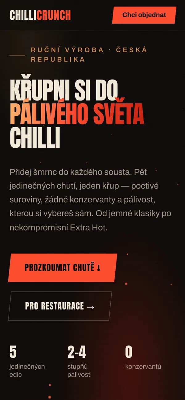 Úvod webu ChilliCrunch na telefonu