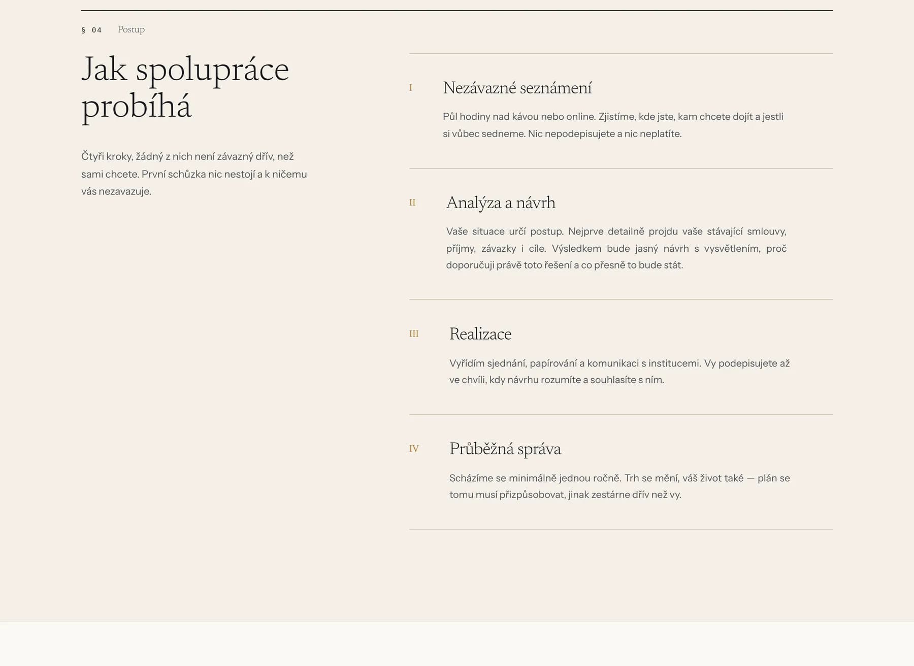 Sekce Jak spolupráce probíhá ve čtyřech krocích