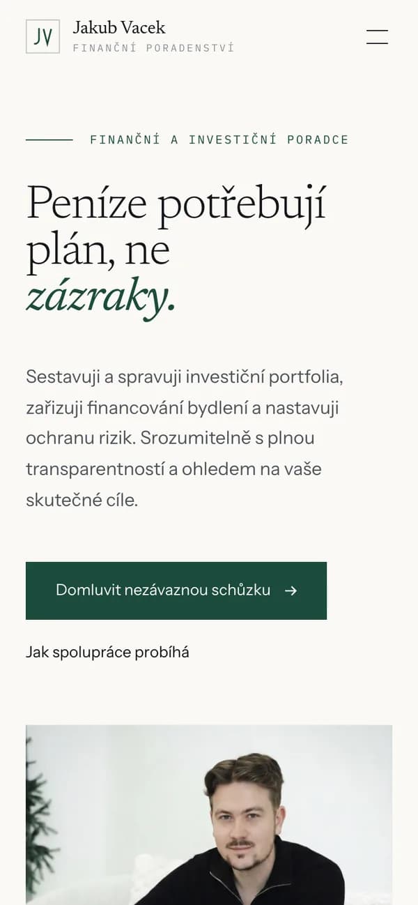 Úvod webu Jakuba Vacka na telefonu